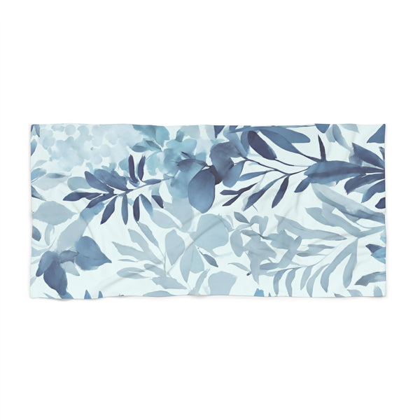 Boho Bath Towel | Floral Pale Navy Blue, Eucalyptus Leaves