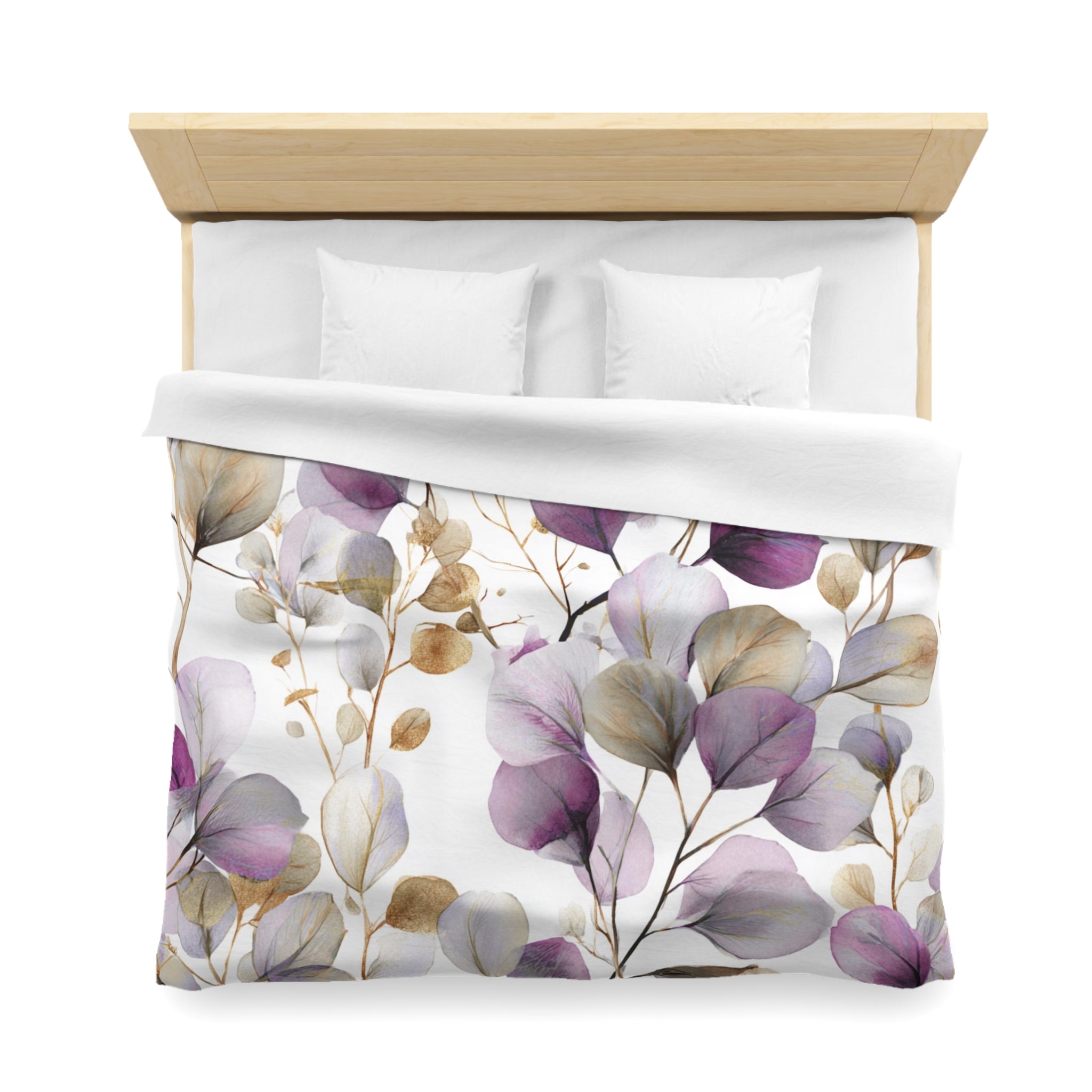 Floral Cotton Duvet, Pillow Cover | Purple Eucalyptus Leaves Bedroom Decor