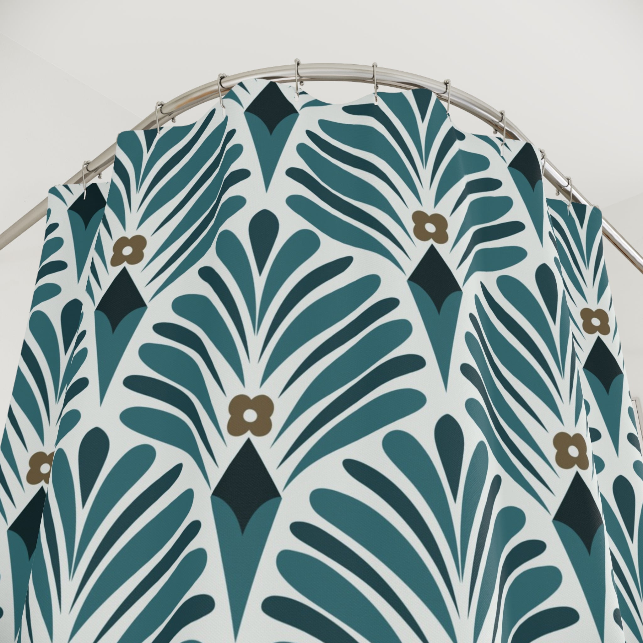 Boho Shower Curtain | Art Deco Nouveau Teal Green