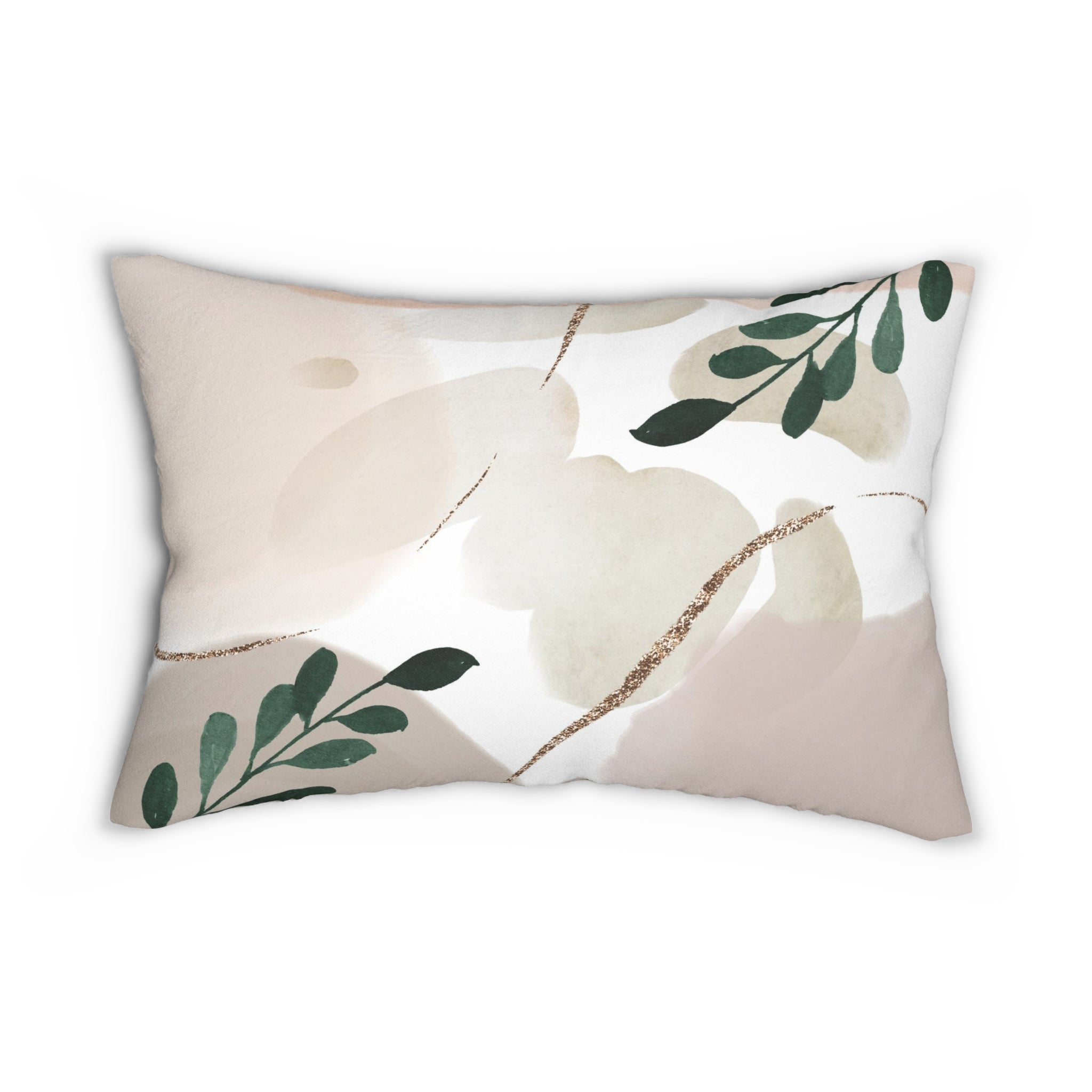 Abstract Lumbar Pillow | Green Leaves, Blush Beige Ivory