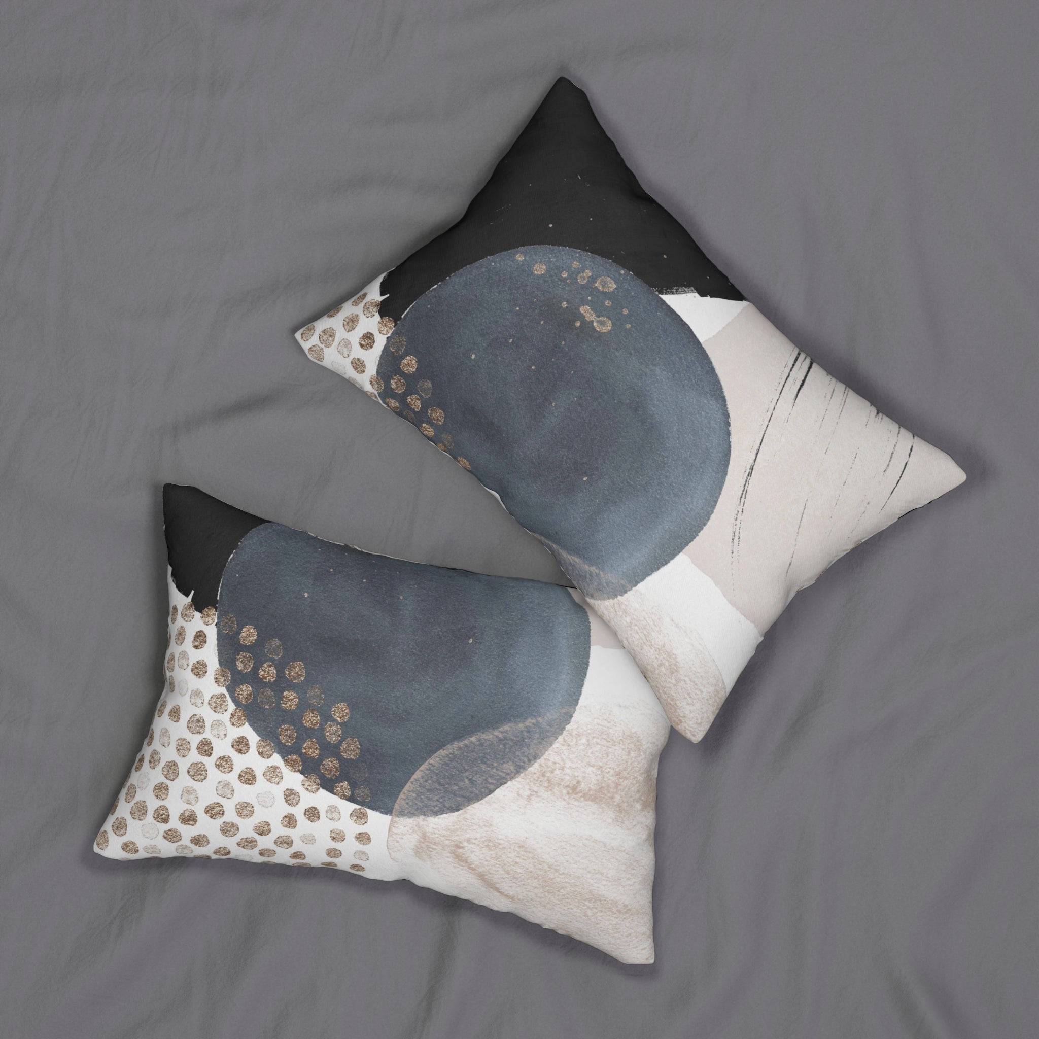 Abstract Lumbar Pillow | Denim Blue Black Ivory Cream White