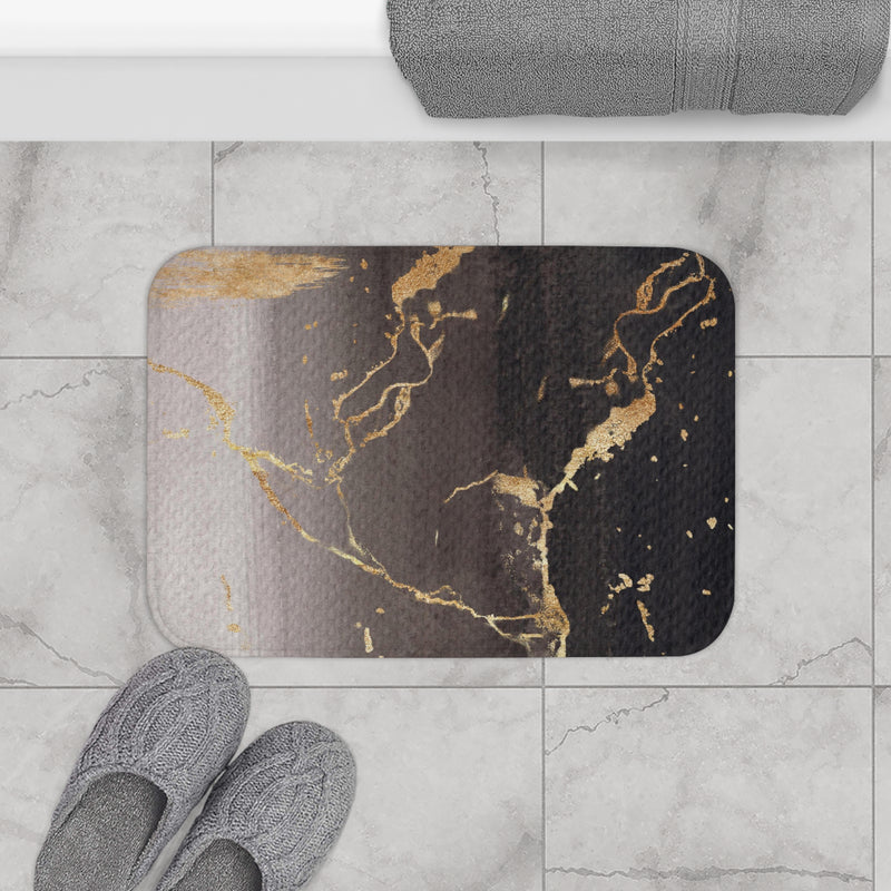 Abstract Bath Mat | Taupe Brown, Black Gold
