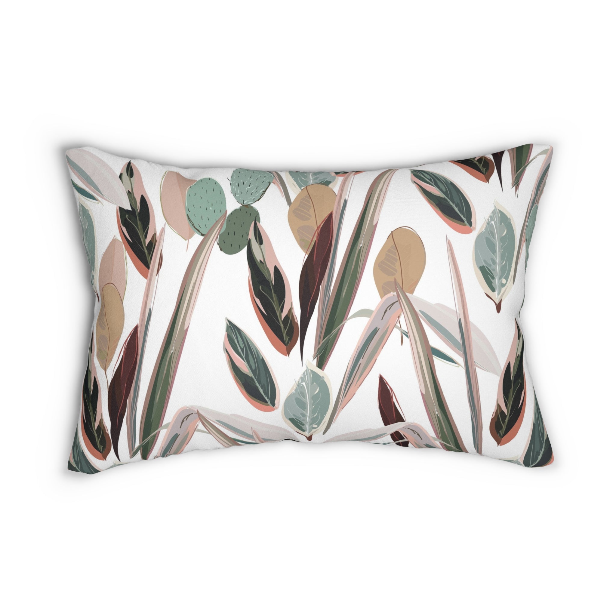 Floral Lumbar Pillow | Sage Green Cactus, White