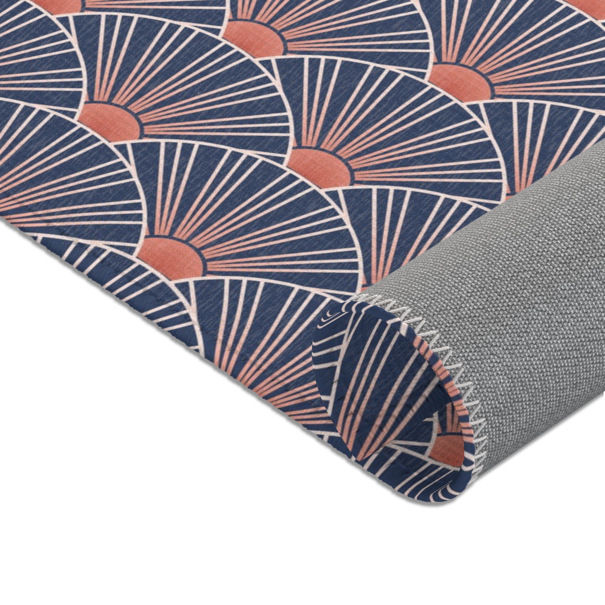 Retro Abstract Art Nouveau Area Rug | Blue Fan Rug