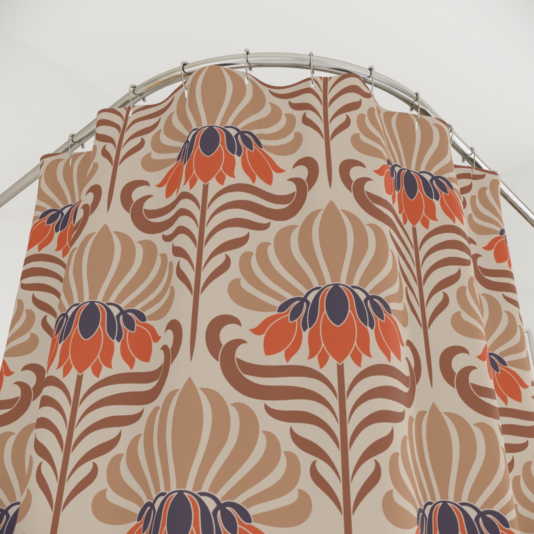 Art Nouveau Shower Curtain | Beige Blue Orange