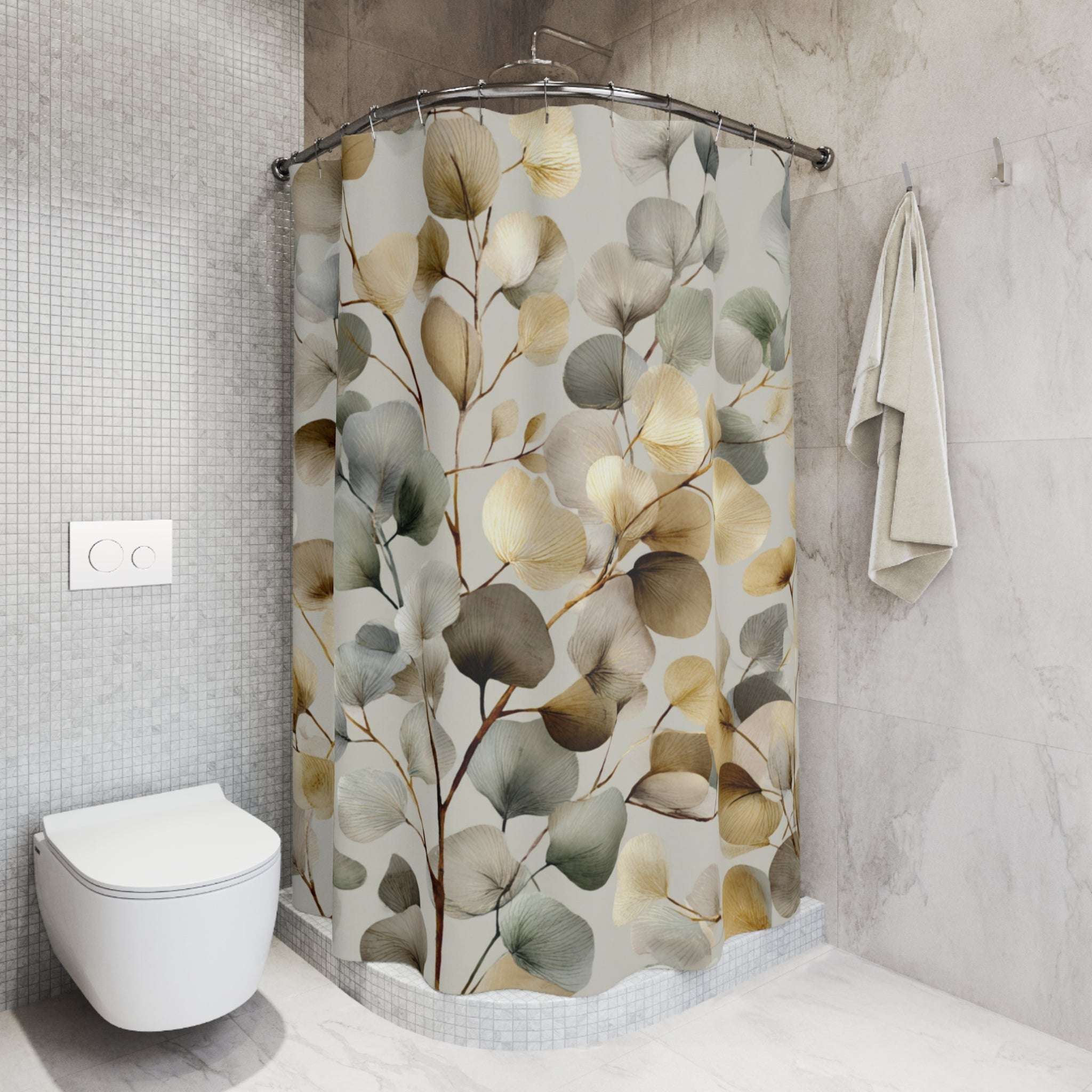 Boho Abstract Leaves Shower Curtain | Grey Taupe Beige Watercolor