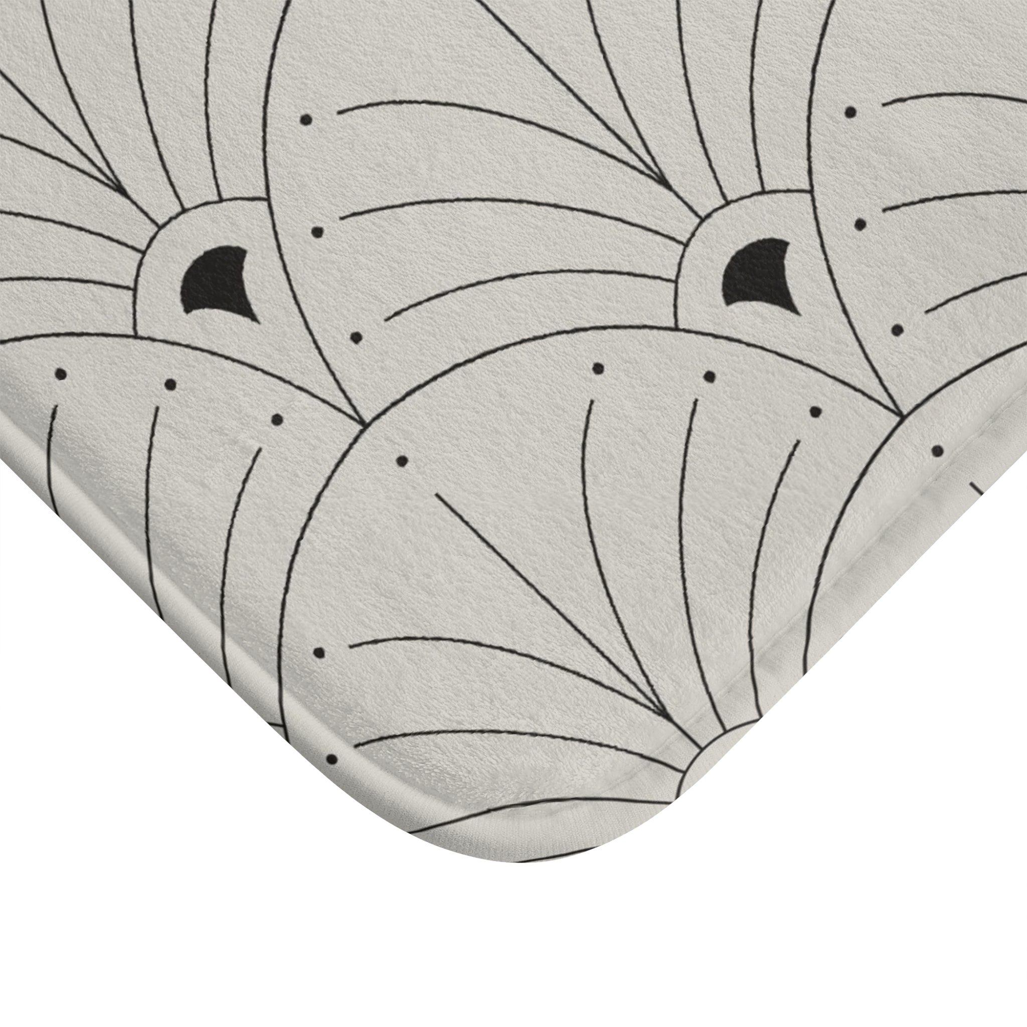 Boho Bath, Kitchen Mat |  Art Deco Nouveau Fan Grey Black