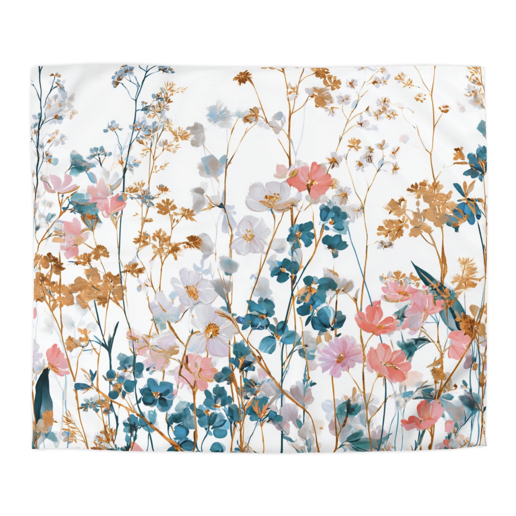 Floral Modern Duvet, Pillow Cover | White Beige Bedroom Decor
