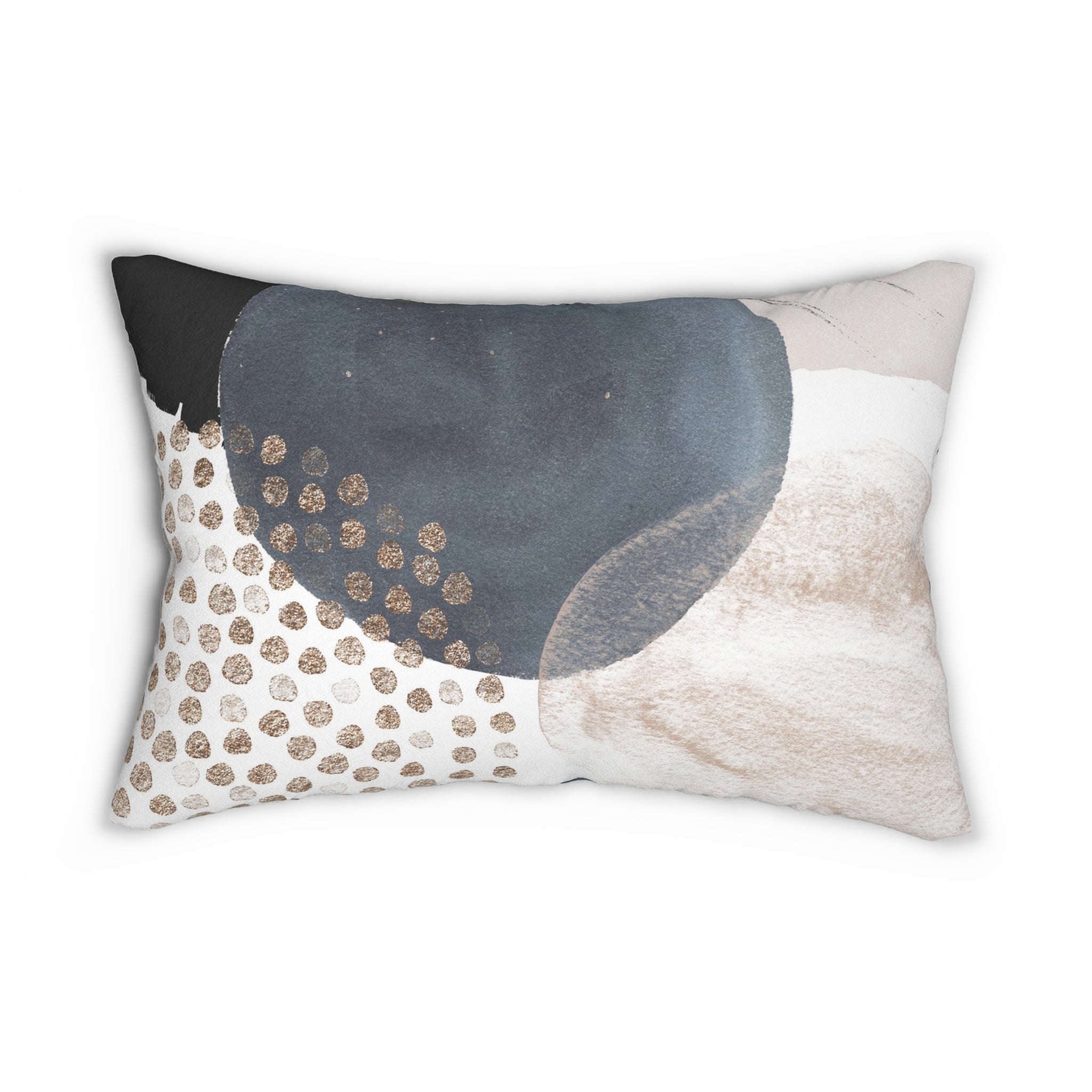 Abstract Lumbar Pillow | Denim Blue Black Ivory Cream White