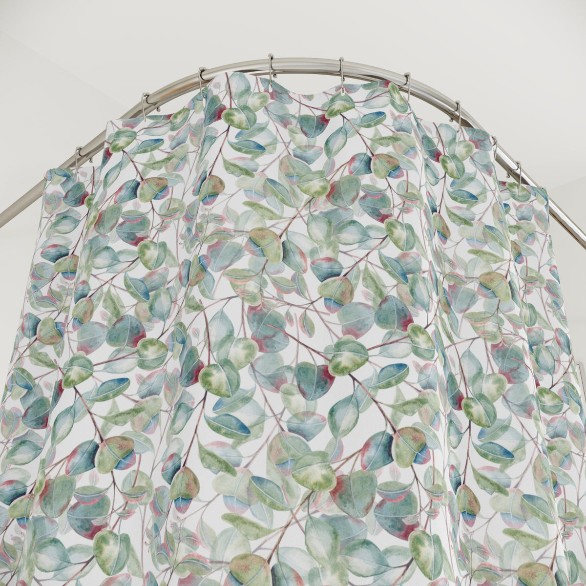 Sage Blue Watercolor Eucalyptus Shower Curtain, Bath Curtain 71x74