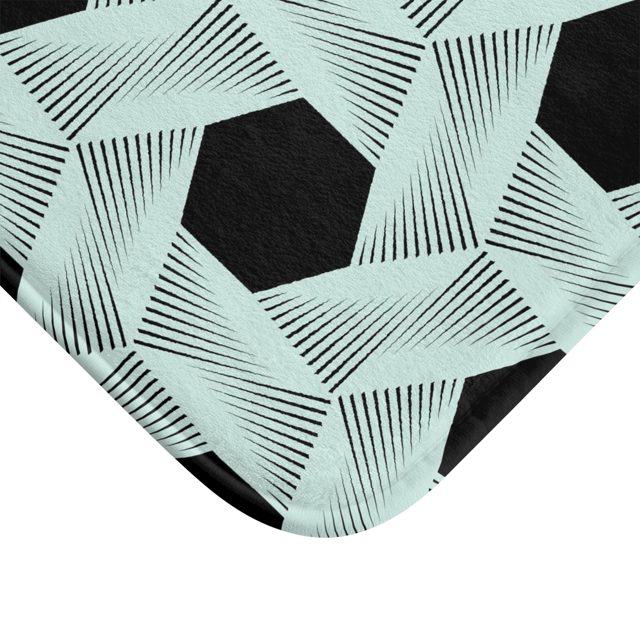 Art Deco Bath, Kitchen Mat, Rug | Black Mint Green, Minimalist Geometric