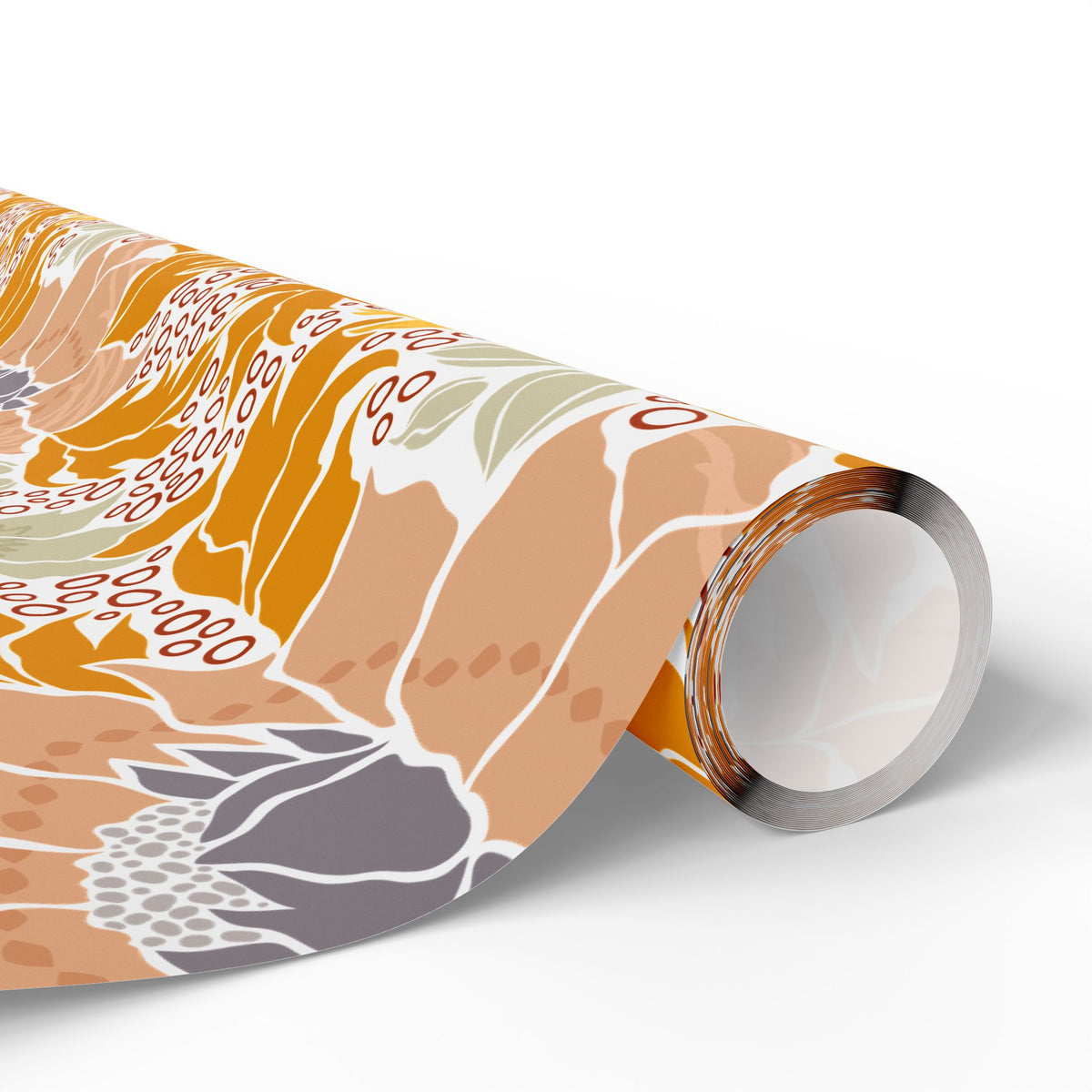 Mustard Peach Retro Floral Wrapping Paper, Fall Gift Wrap