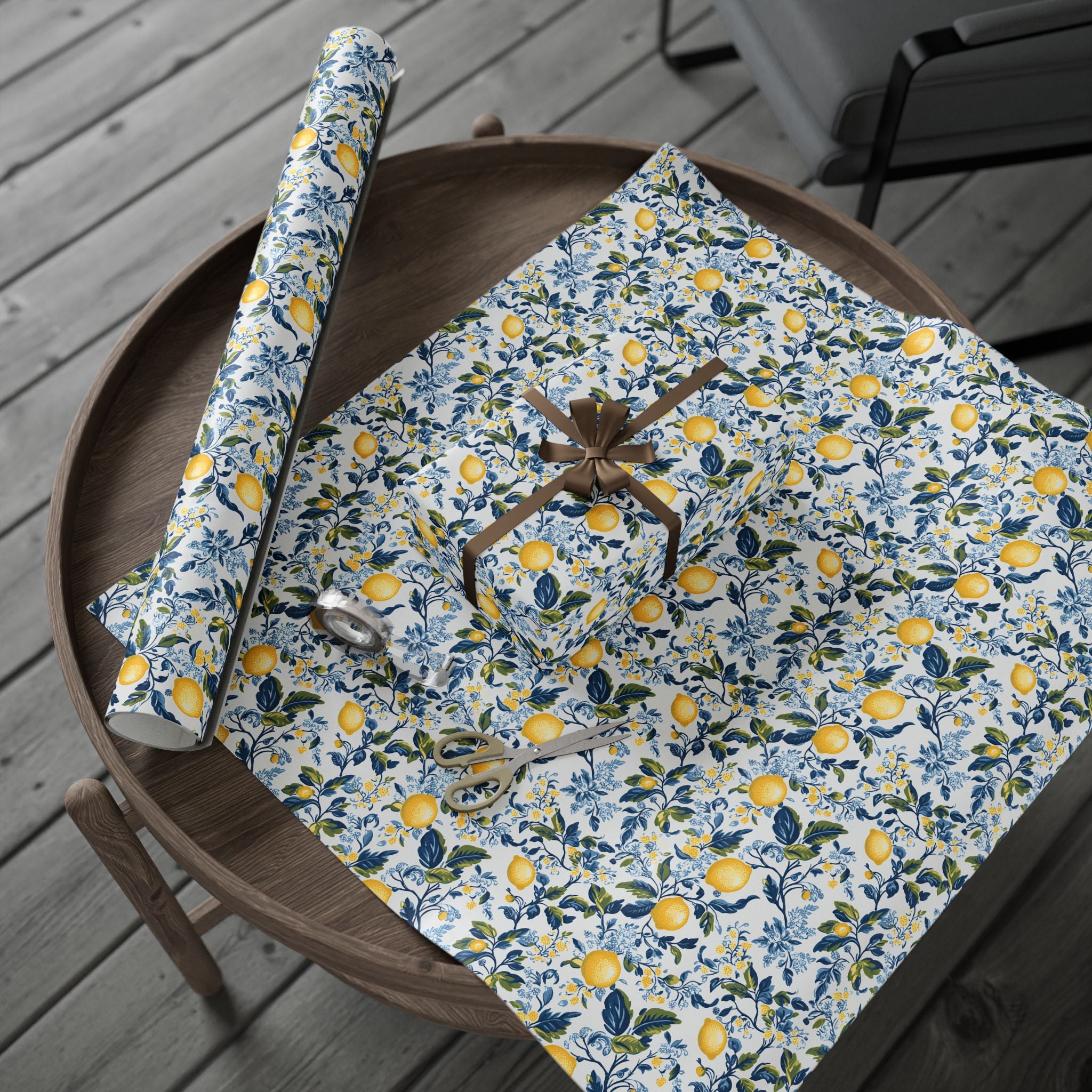 Lemon Wrapping Paper | Mediterranean Floral Gift Wrap for the Holidays, Birthdays