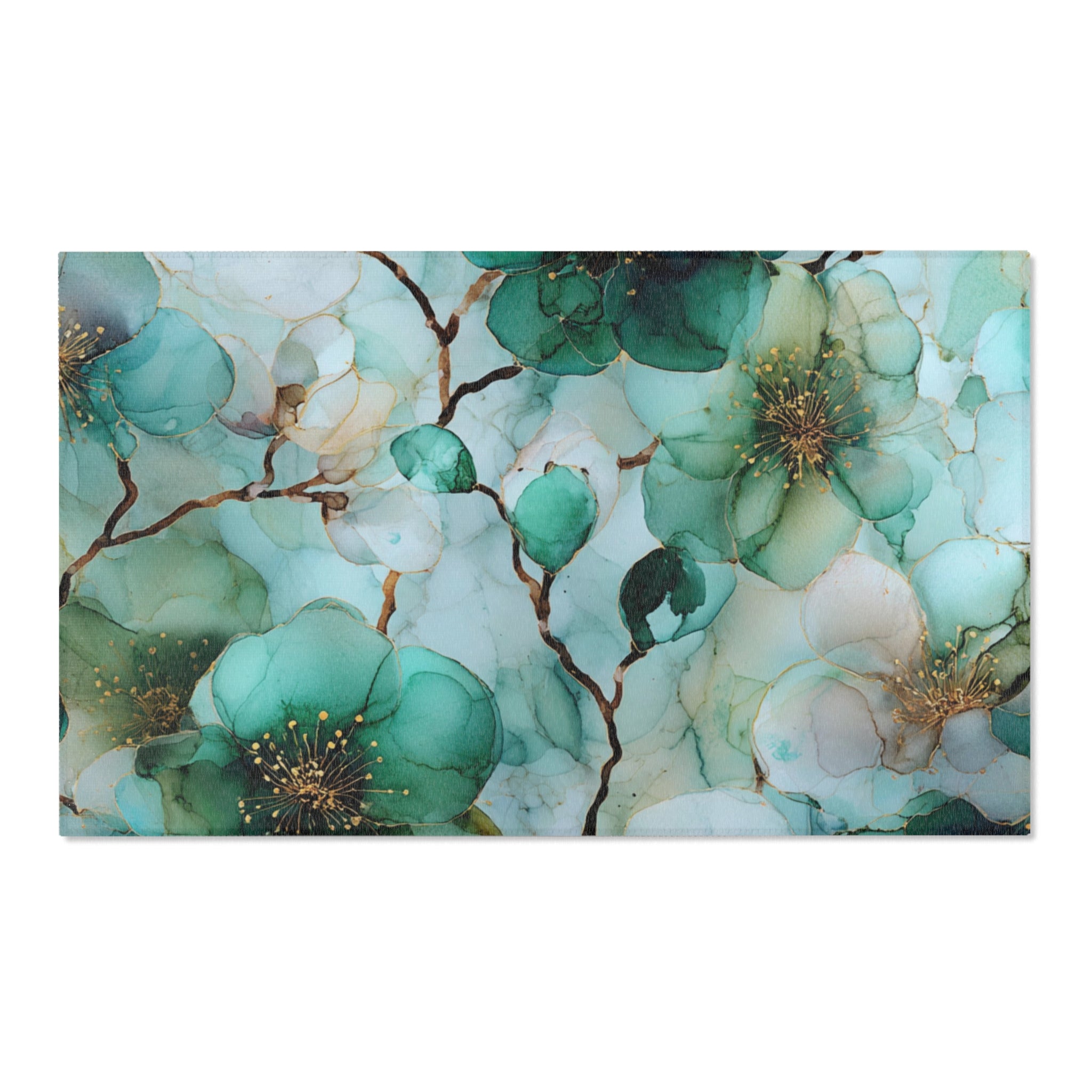 Abstract Area Rug | Floral Green Watercolor Artsy Rug