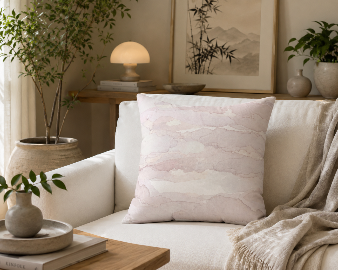 Abstract Pillow Cover White Pink