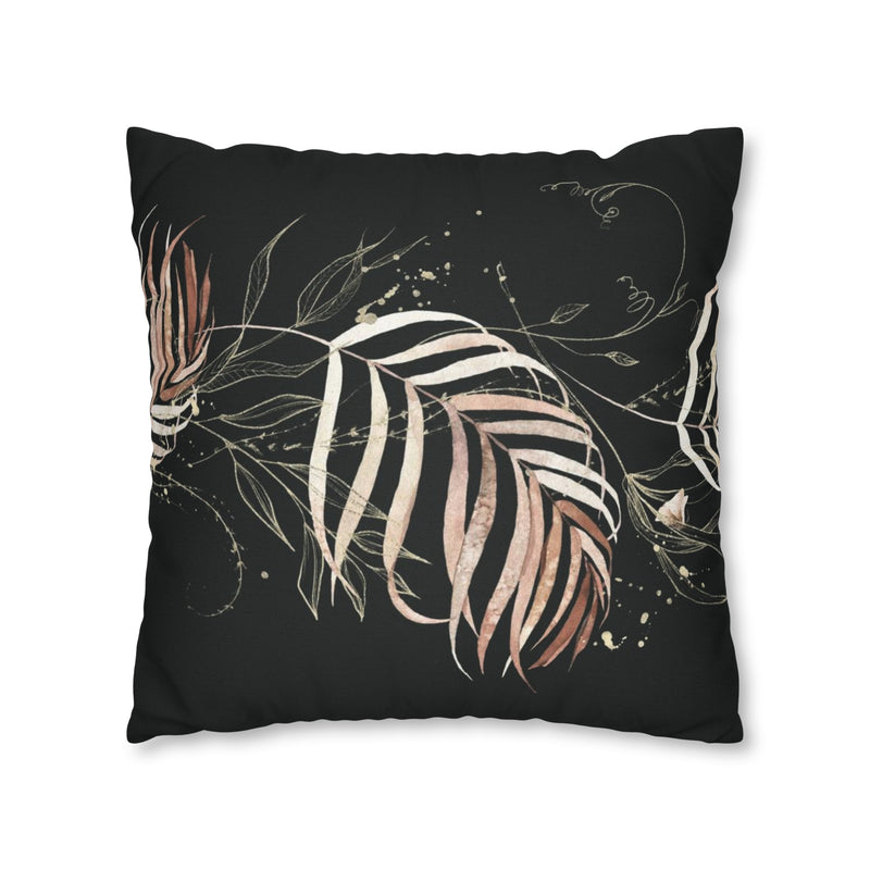 Black Floral Pillow Cover | Beige Leaves