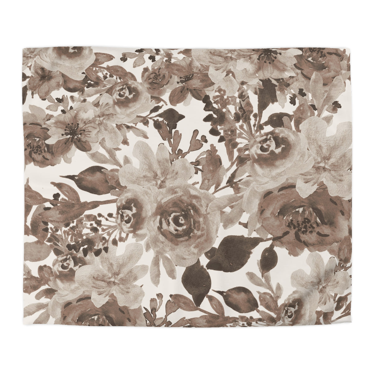 Taupe Peony Duvet Cover | Mocha Brown Watercolor Floral Bedding