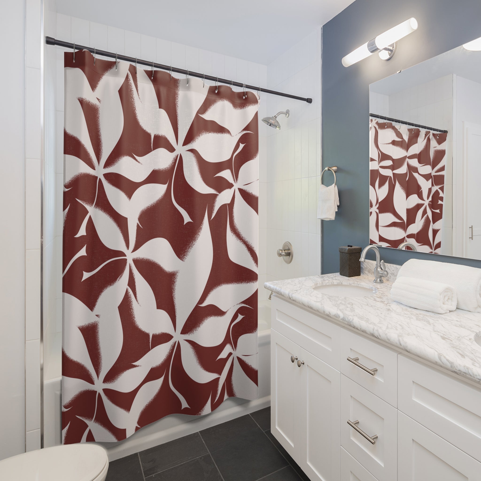 Floral Shower Curtain | Burgundy Red Bathroom Decor