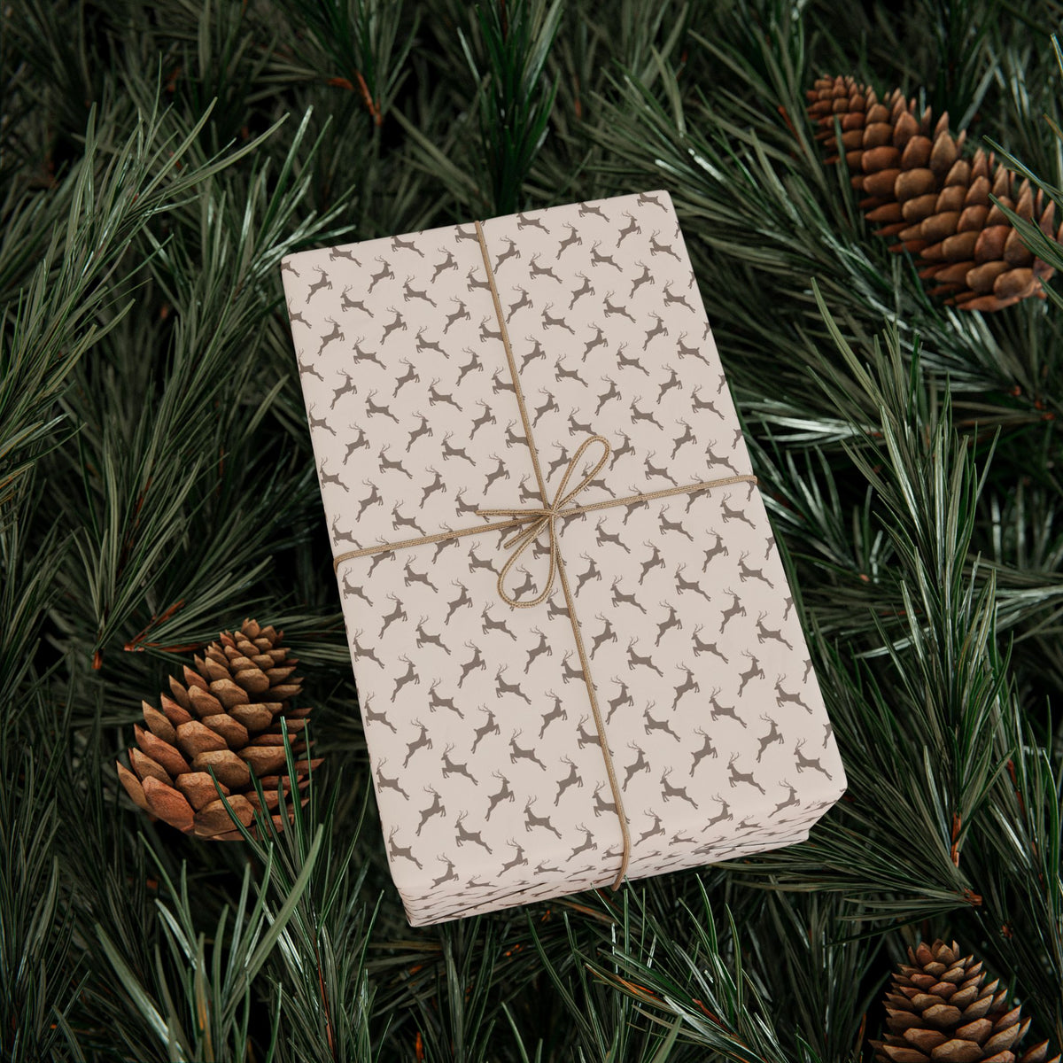 Taupe Leaping Reindeer Christmas Wrapping Paper, Gift Wrap