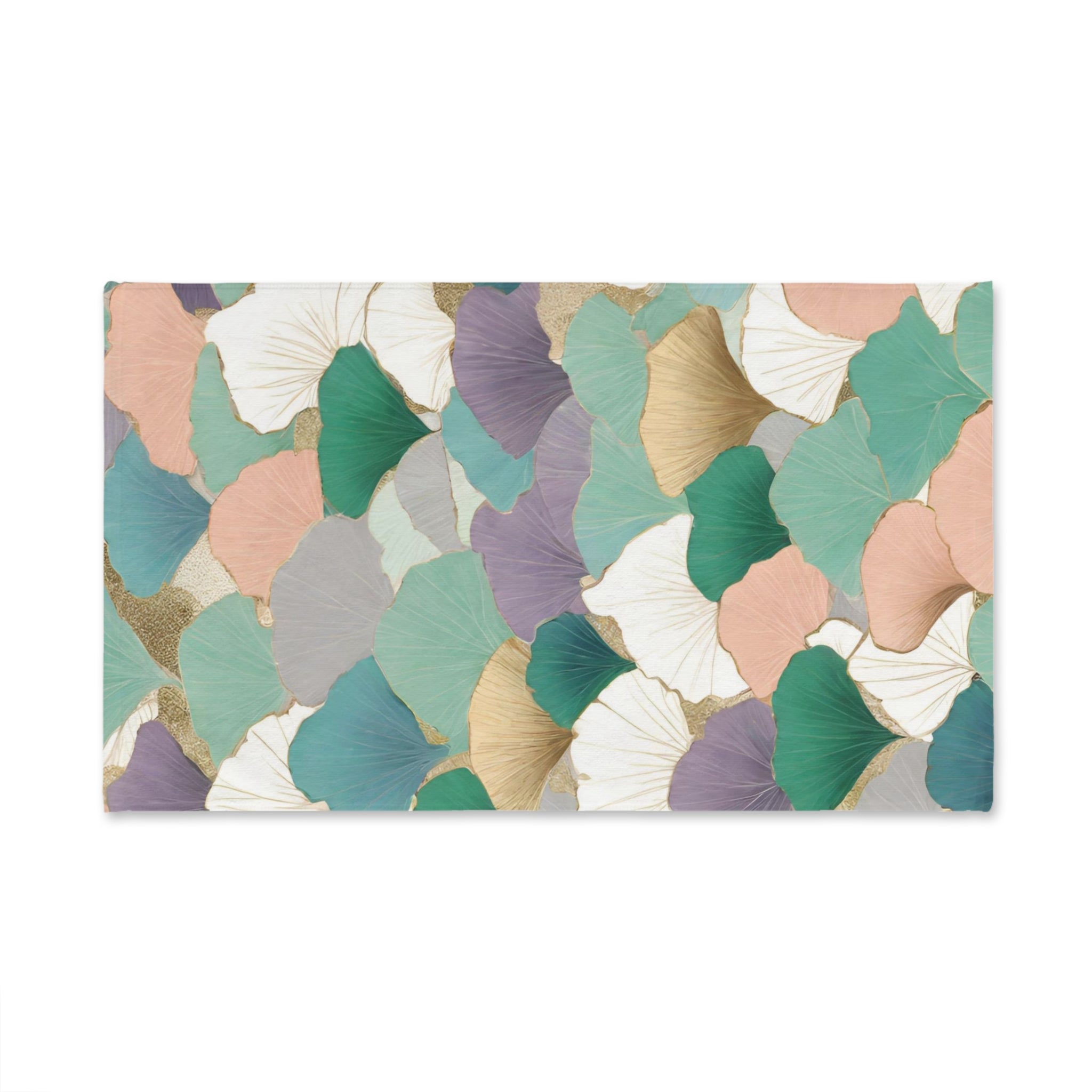 Boho Floral Kitchen, Bath Hand Towel | Teal Green Pink Gingko Leaves