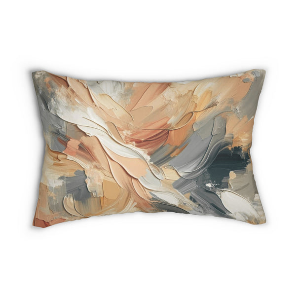 Abstract Lumbar Pillow | Grey, Beige White Acrylic Paint Print