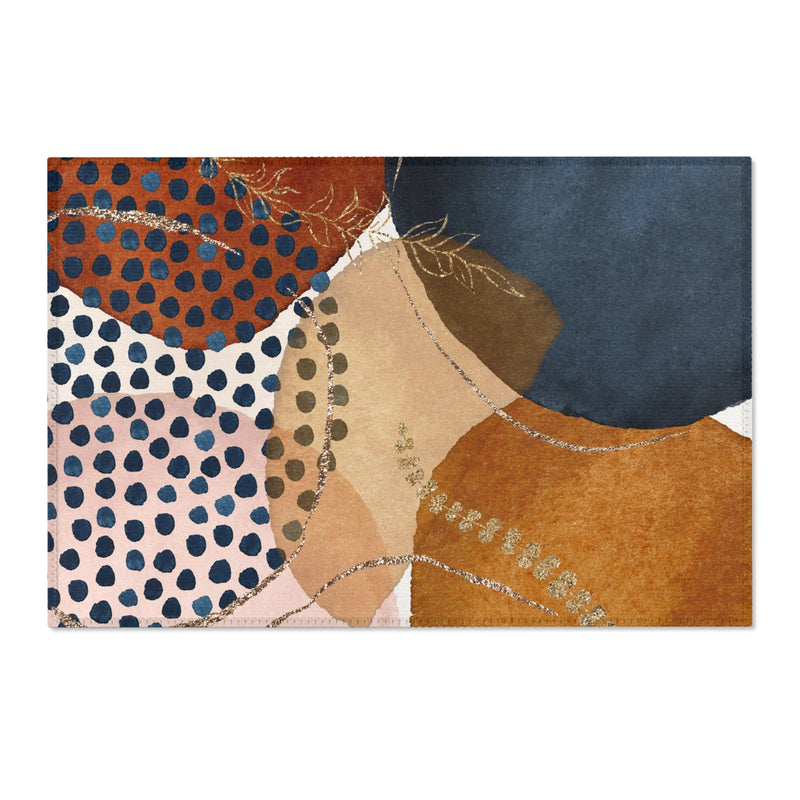 Abstract Floral Area Rug | Rust Burnt Orange, Navy Blue