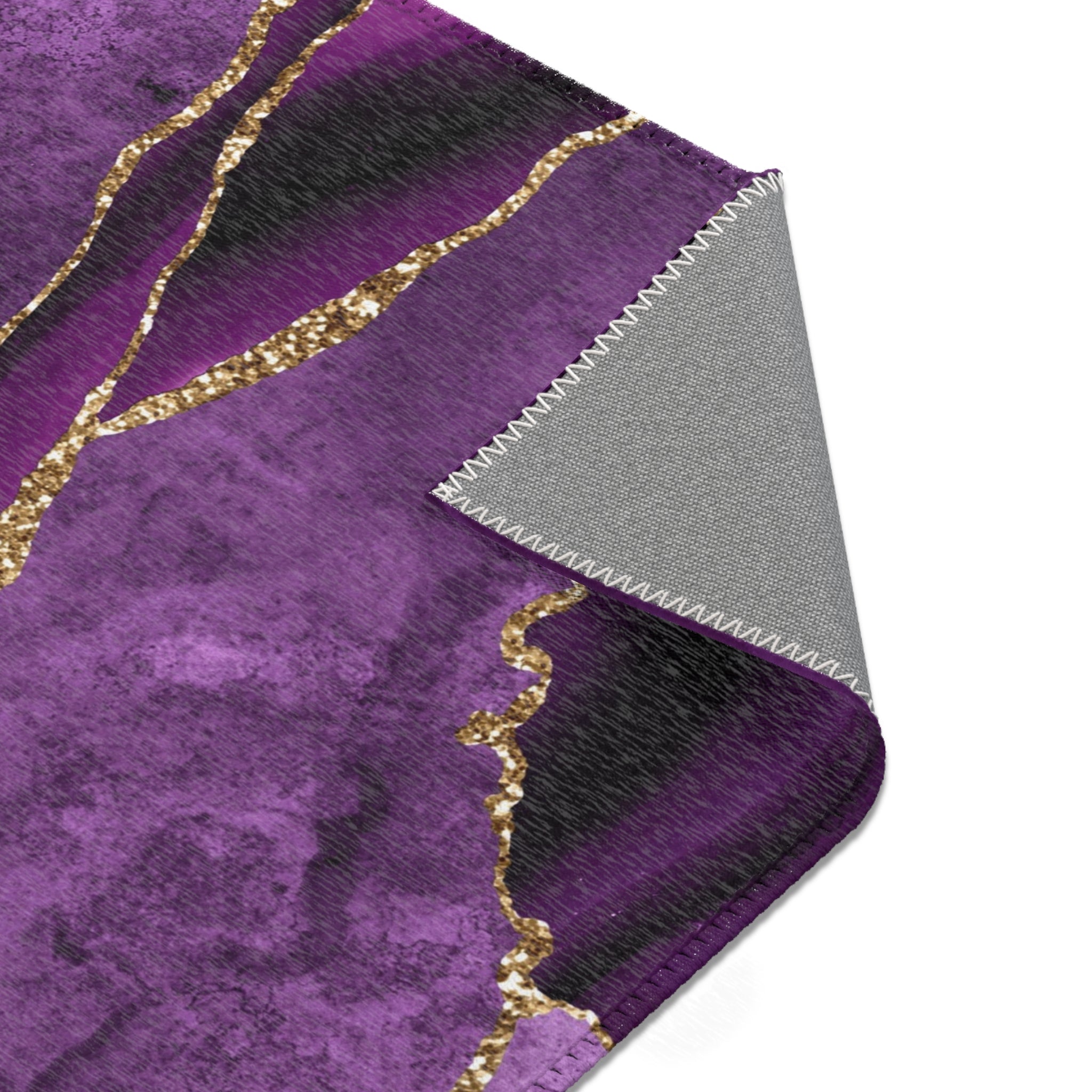Abstract Area Rug | Retro Marble Print, Lilac Violet Purple, Muted Gold