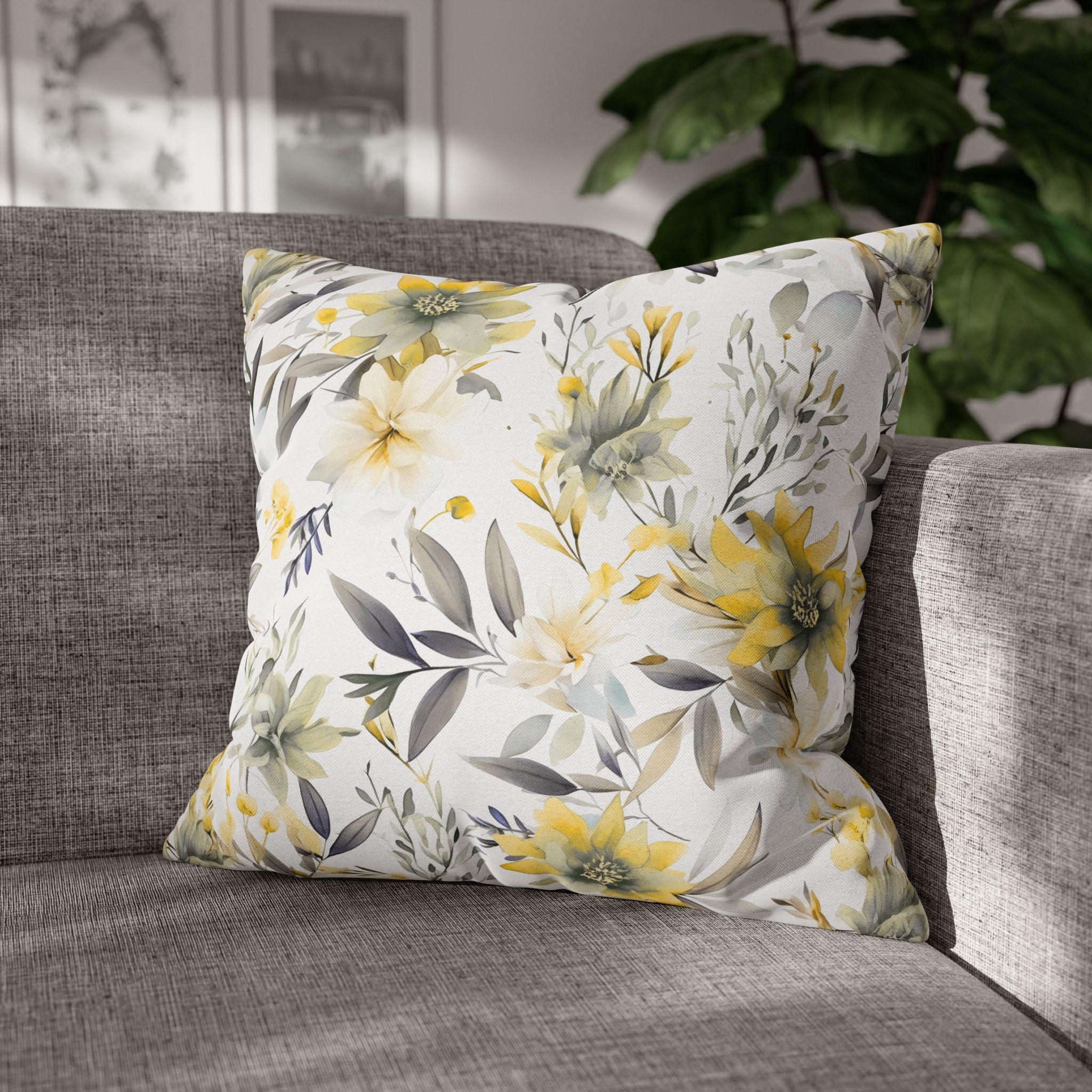 Floral Pillow Cover | Wildflowers, Yellow White Pillowcase