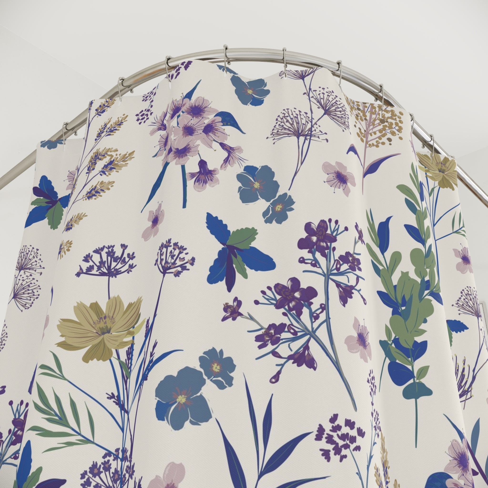 Wildflower Meadow Shower Curtain | Purple and Blue Botanical Bathroom Decor