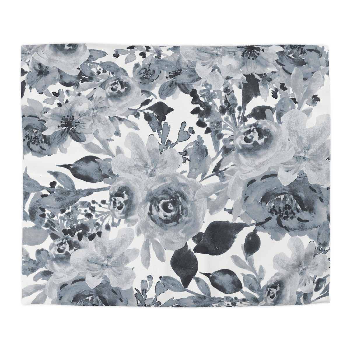 Dusty Grey Peony Duvet Cover | Slate Blue Watercolor Floral Bedding
