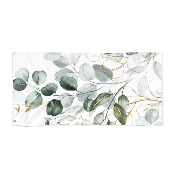 Floral Bath Beach Towel | White Sage Green Leaves