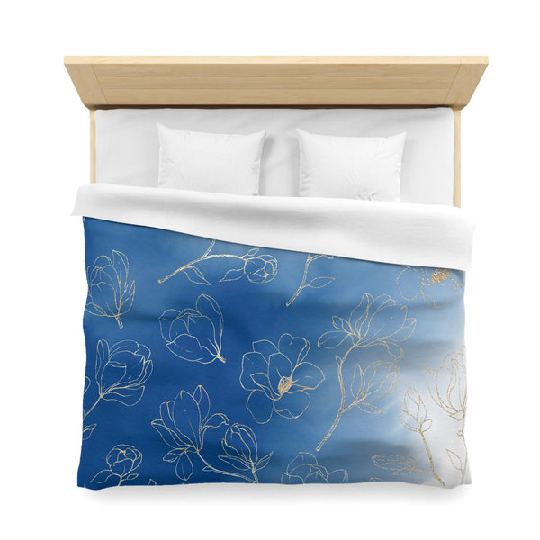 Abstract Duvet Cover | Floral Indigo Blue Ombre White