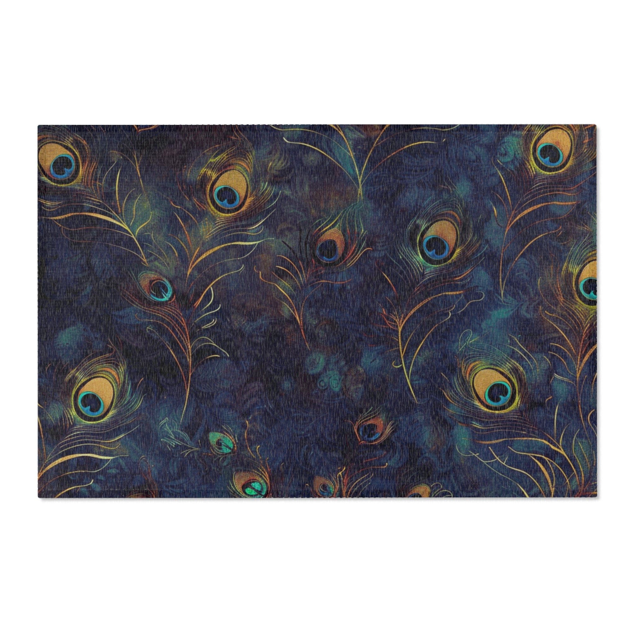 Abstract Area Rug | Navy Blue Beige Peocock Feather