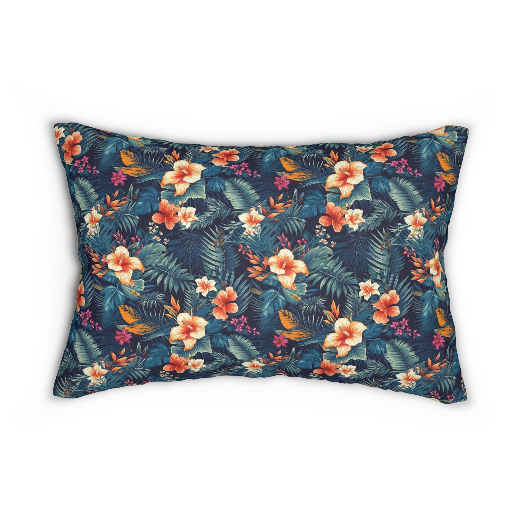 Boho Lumbar Pillow | Blue Orange Floral Jungle