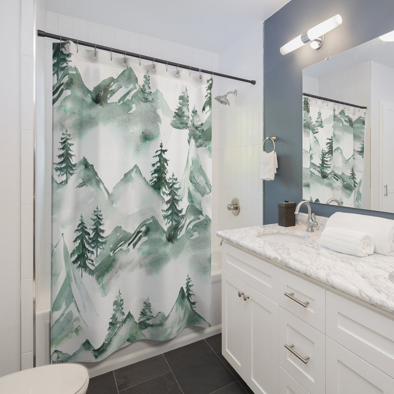 Floral Shower Curtain | White Sage Green Boho Mountain
