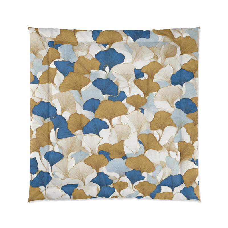 Floral Comforter | Indigo, Sky Blue, Ivory Beige, Gingko Leaves