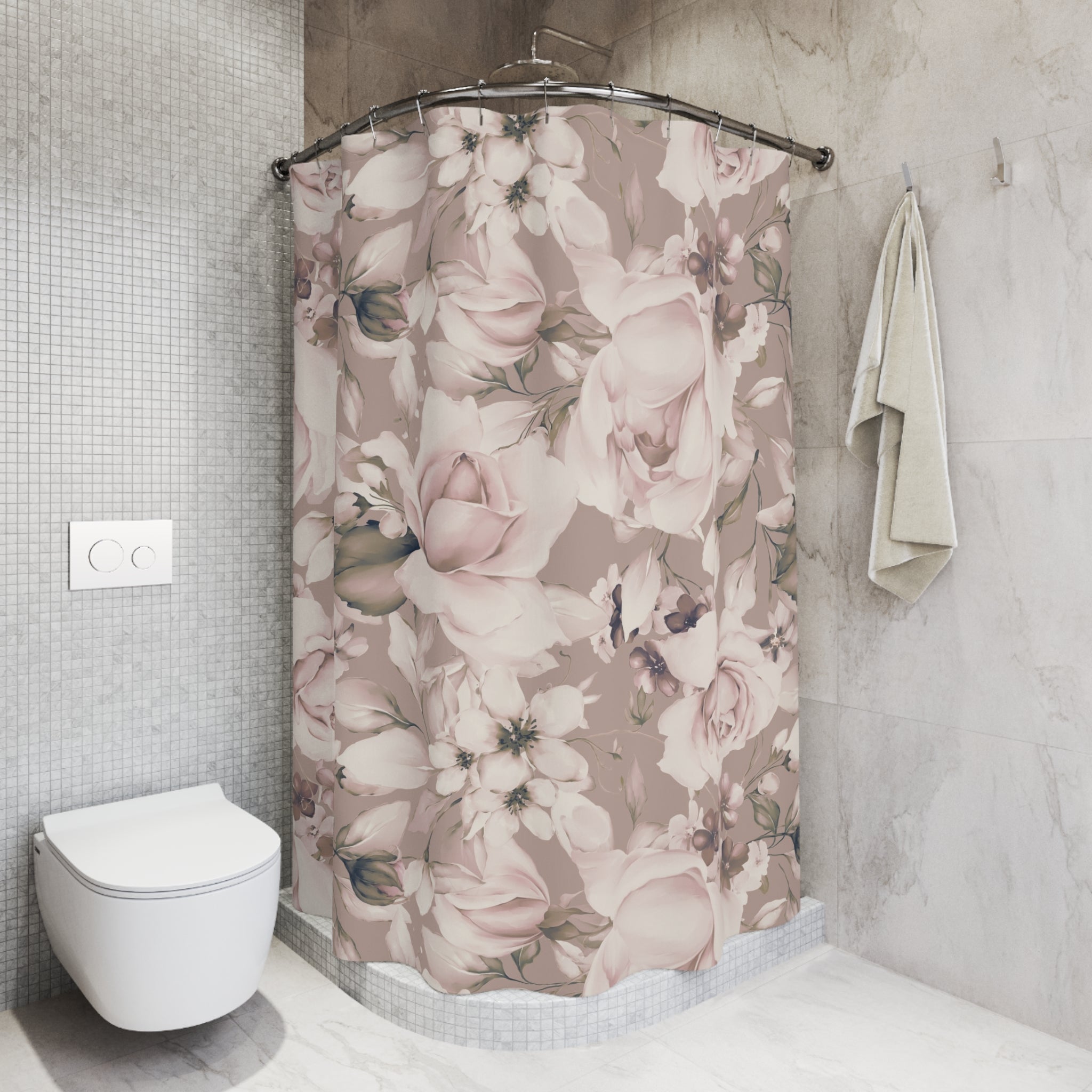 Dusty Rose Floral Shower Curtain | Romantic Shabby Chic Neutral Bathroom Decor