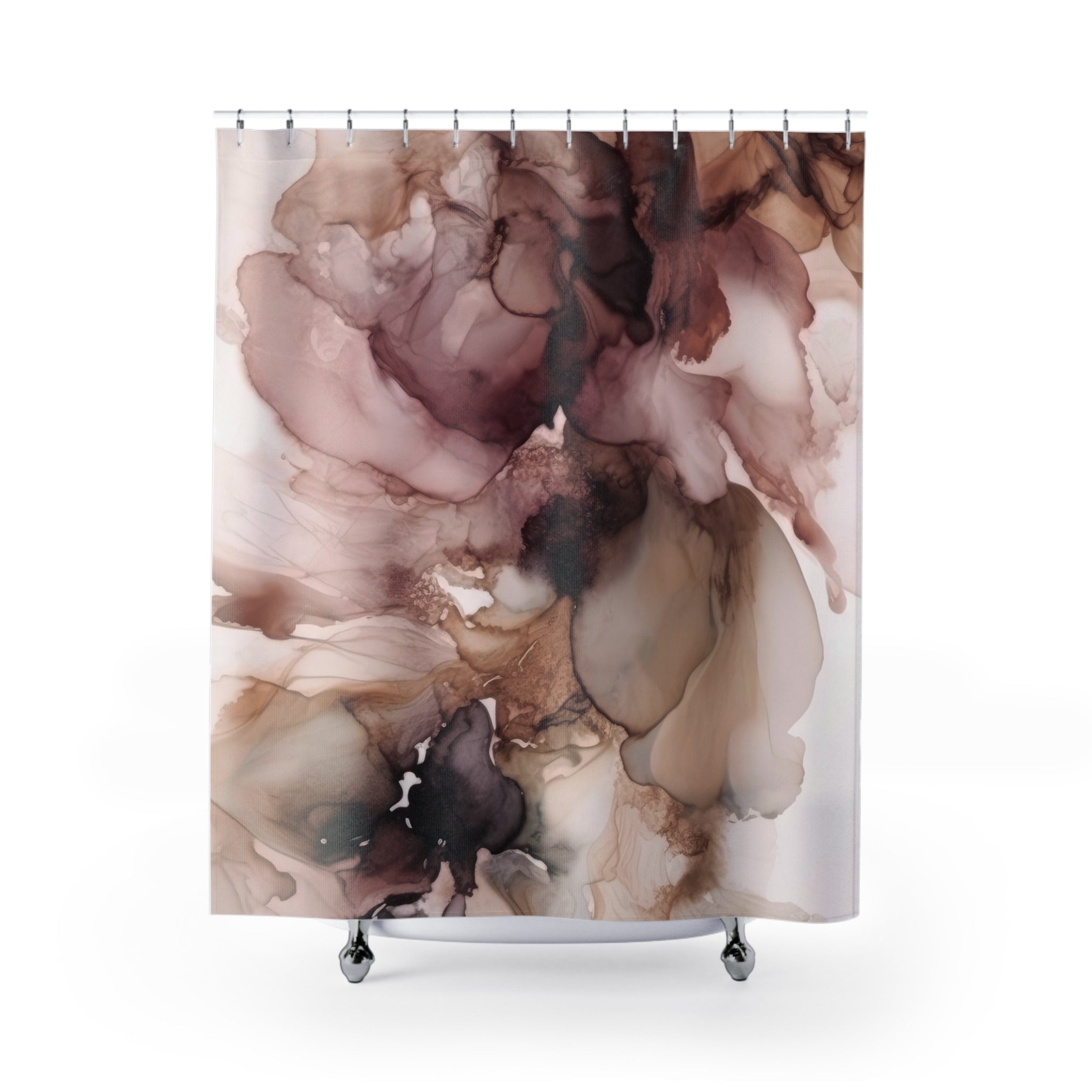 Floral Shower Curtain | Abstract Alcohol Ink, Mauve Pink Beige