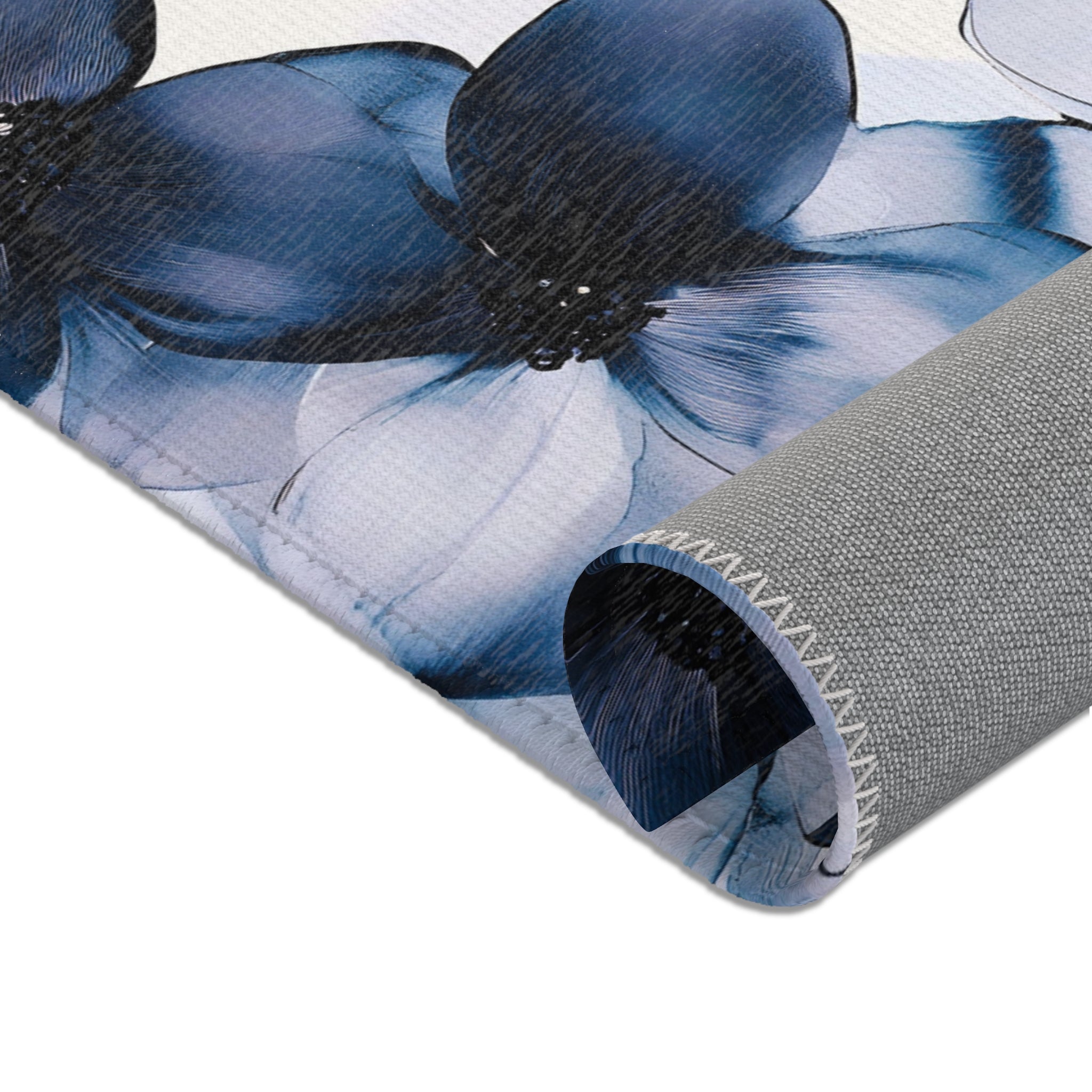 Abstract Area Rug | Floral Navy Blue, Liquid Ink Watercolor Artsy Rug