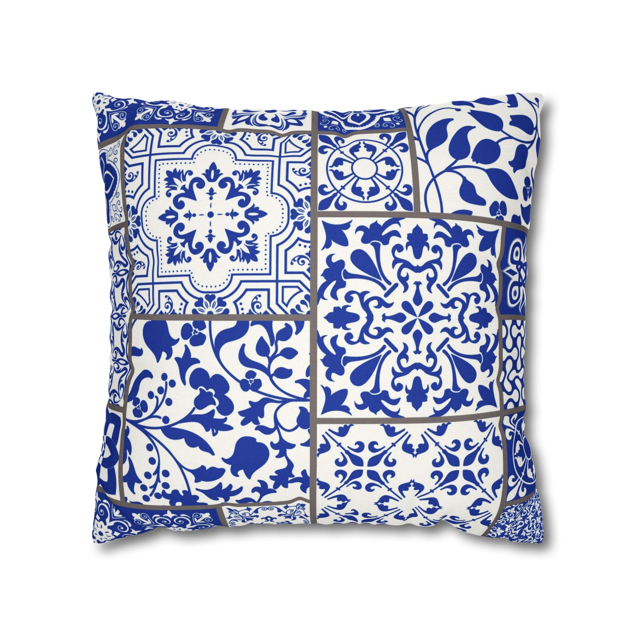 Moroccan Tiles Pillow Cover | Geometric Blue White Pillowcase