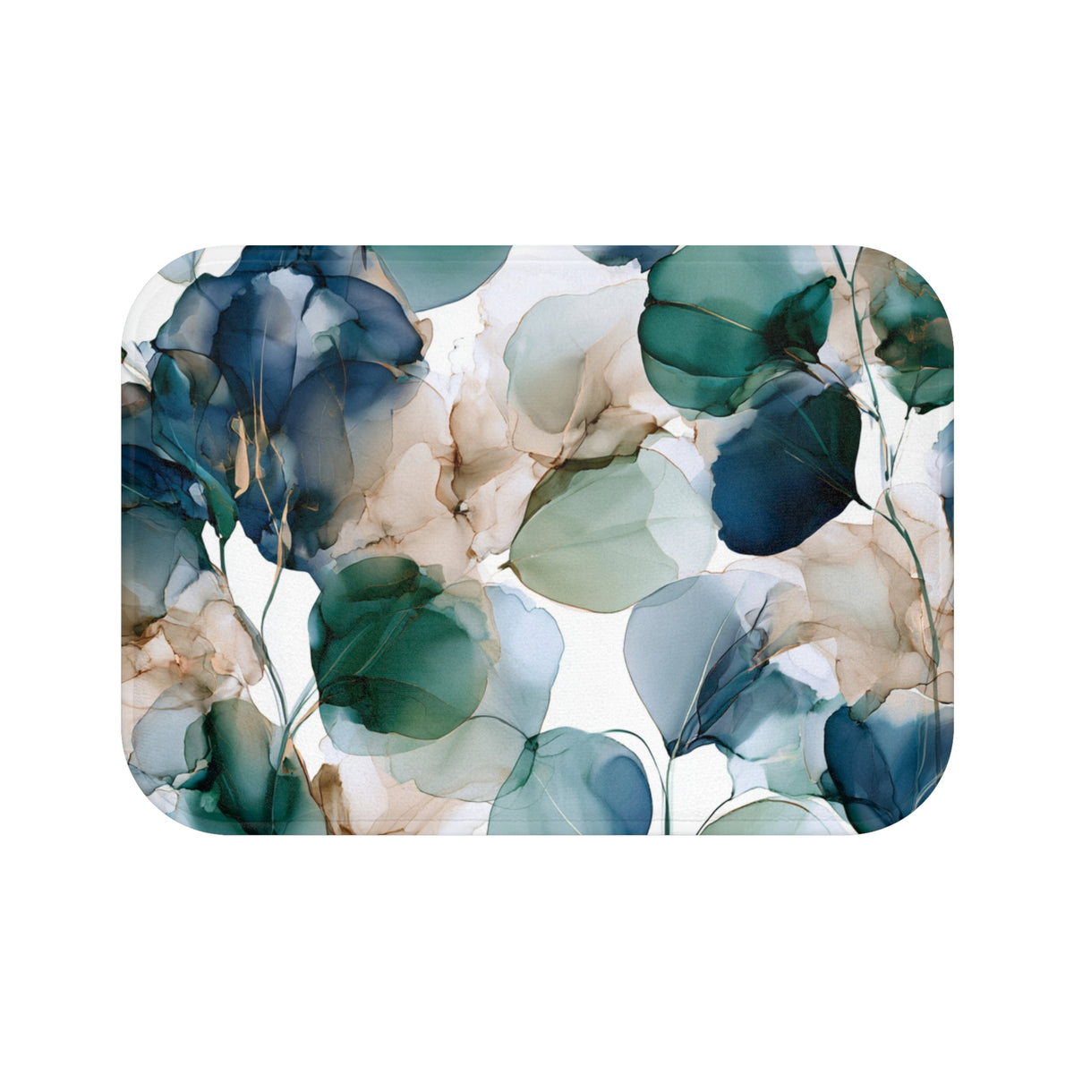 a blue and green tray with leaves on it