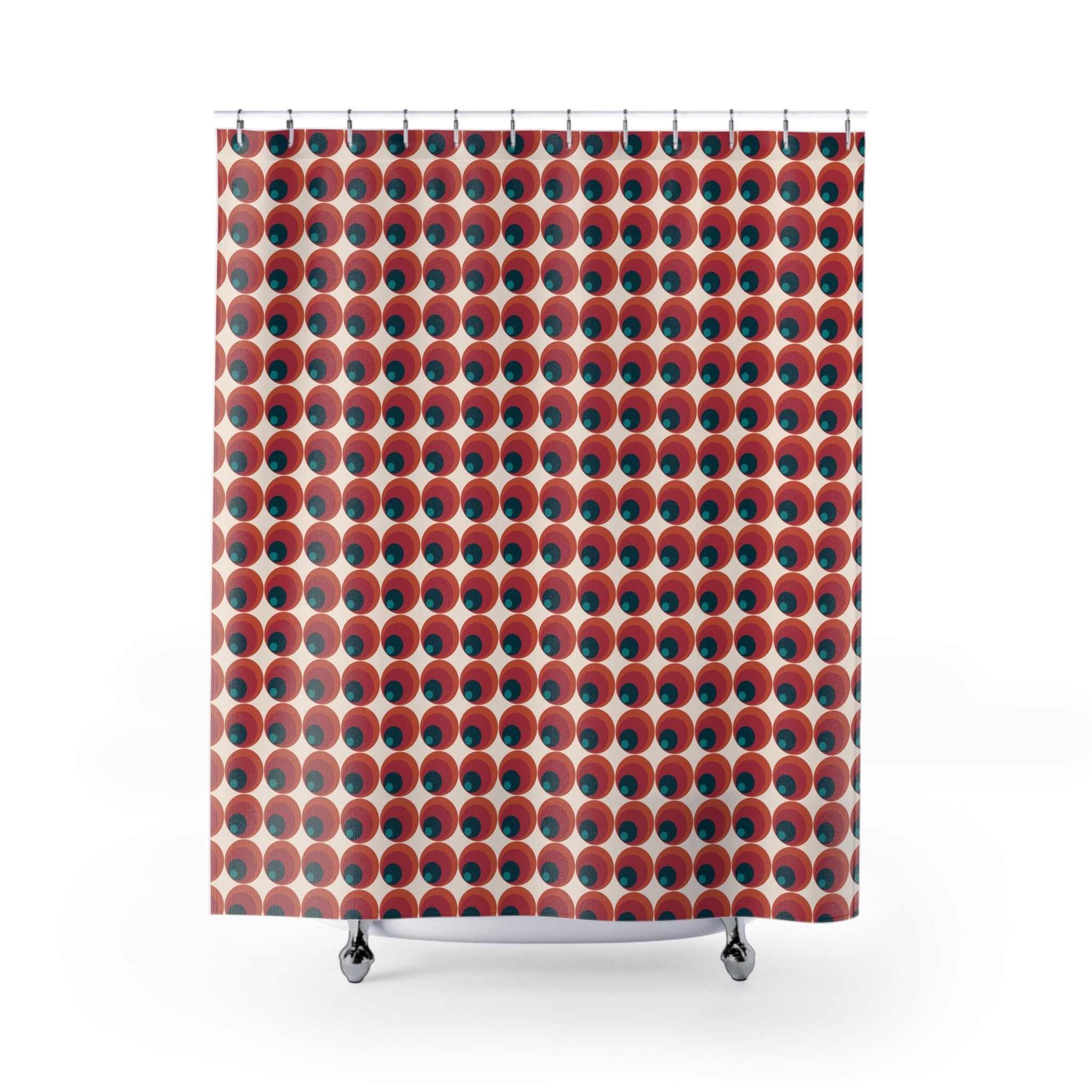 Retro Shower Curtain | Vintage Eye Balls, Rust Bath Curtain