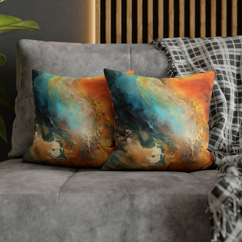 Abstract Pillow Cover | Burnt Orange, Navy Teal Blue