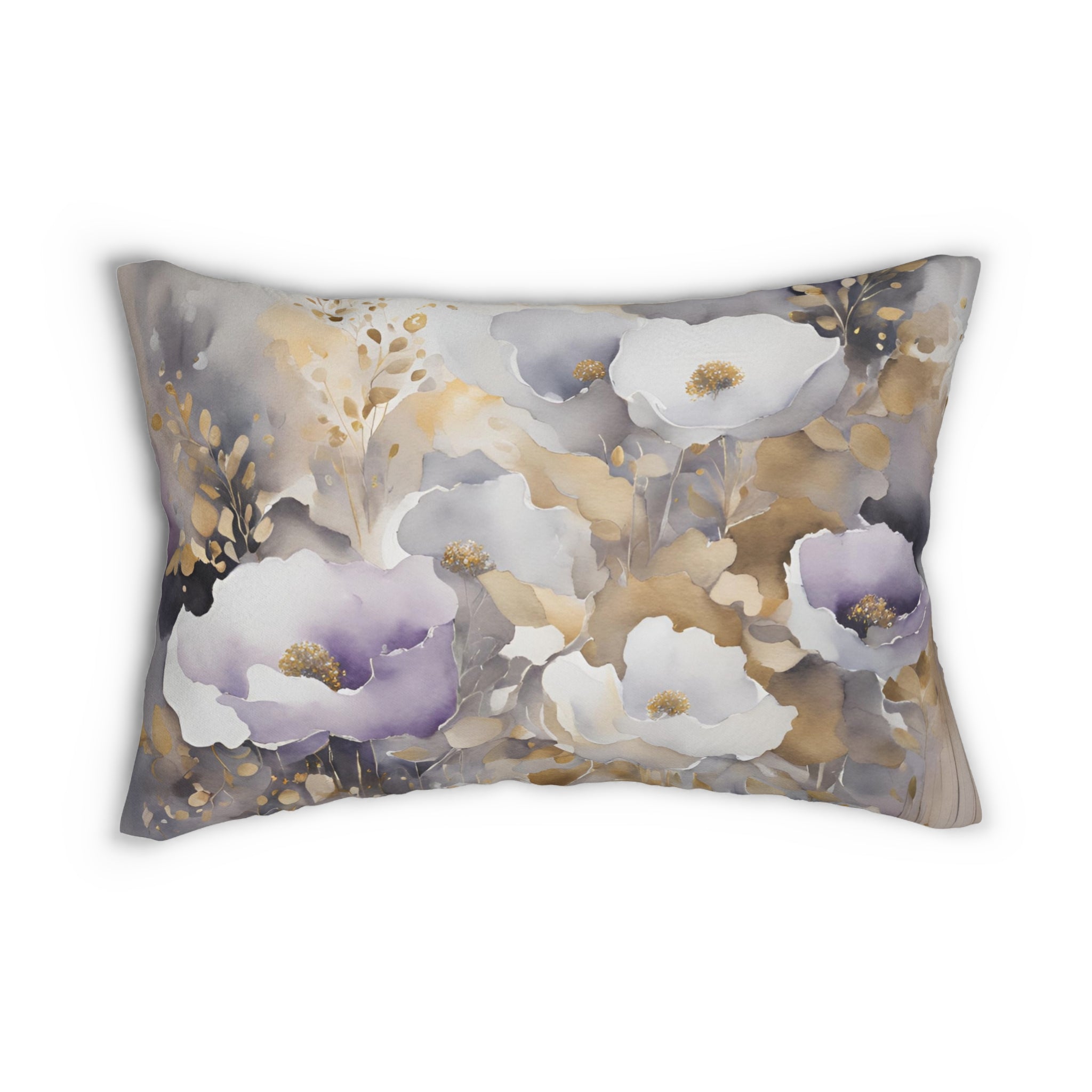 Wildflowers Lumbar Pillow | Floral Beige, Lavender Purple White