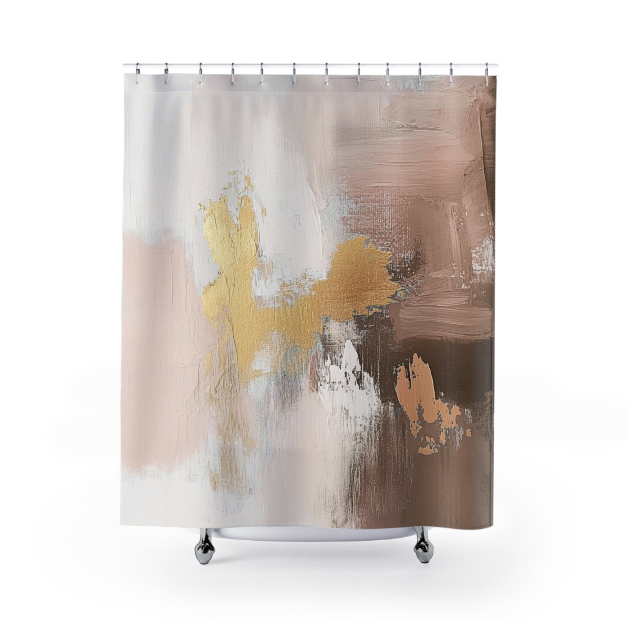 Abstract Shower Curtain | Earthy Neutral Brown Beige, Muted Gold Ombre