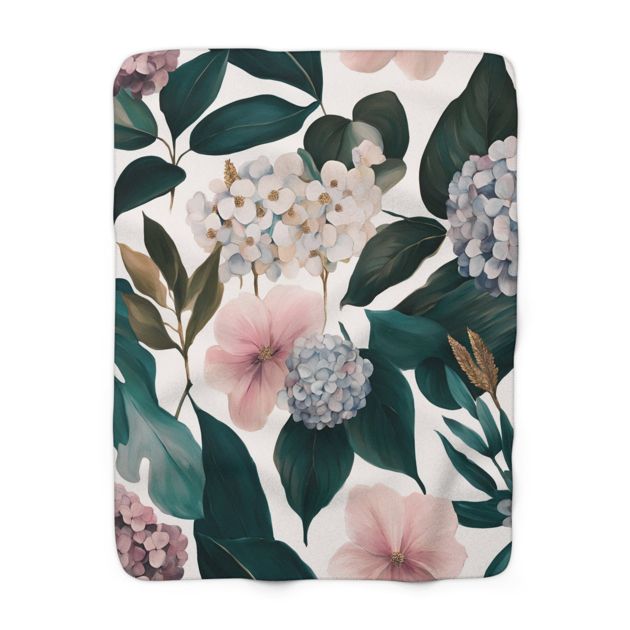 Floral Throw Blanket | Dark Green, Blush Pink Hydrangea