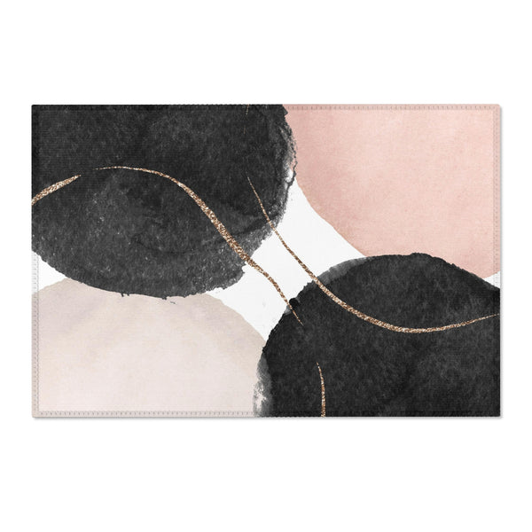 Abstract Boho Area Rug | Black, Blush Pink, Beige Minimalist