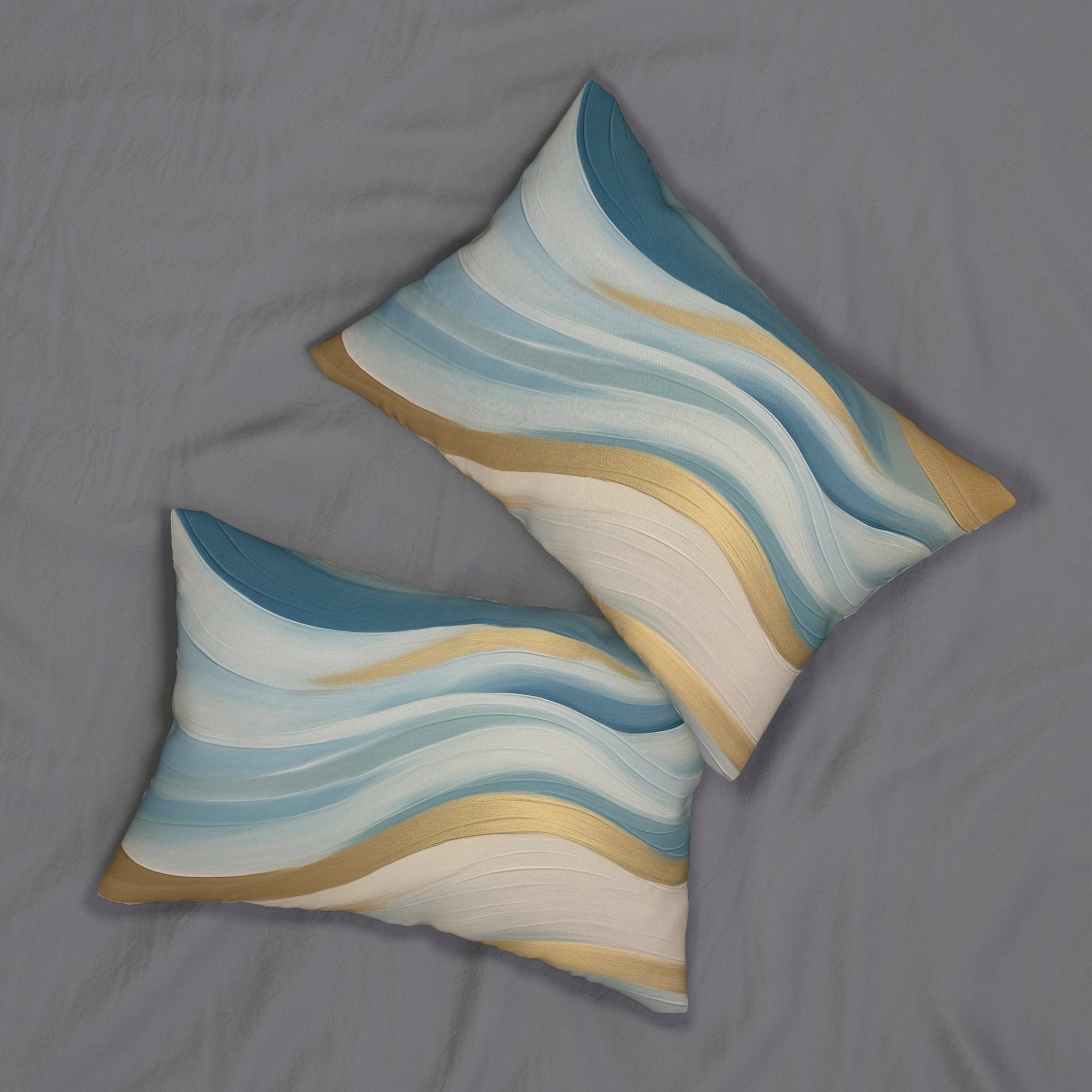 Abstract Lumbar Pillow | Soft Indigo Blue, Gold Beige