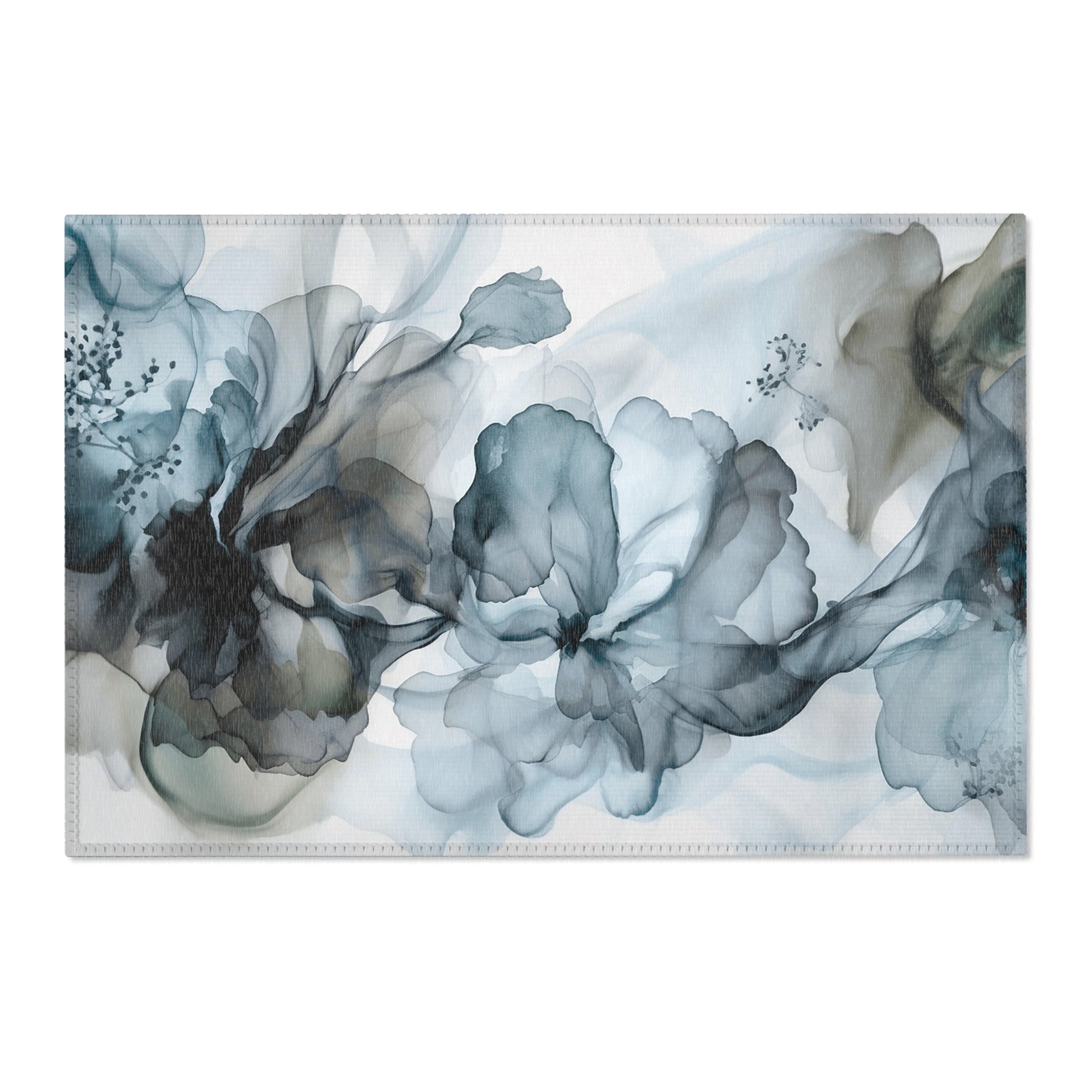 Abstract Large Area Rug | Modern Ombre Blue Floral Watercolor Rug