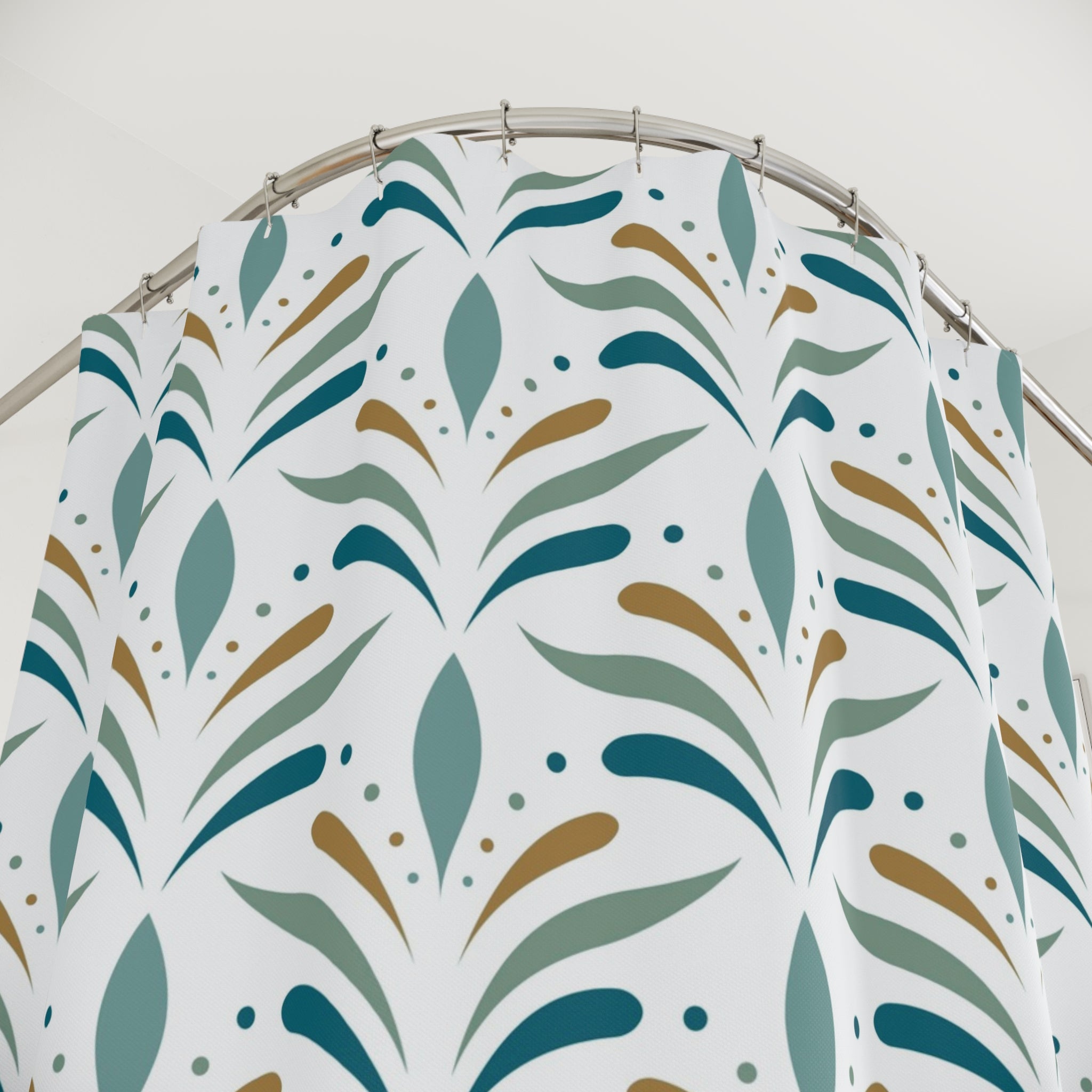 Boho Shower Curtain | Art Nouveau Green White